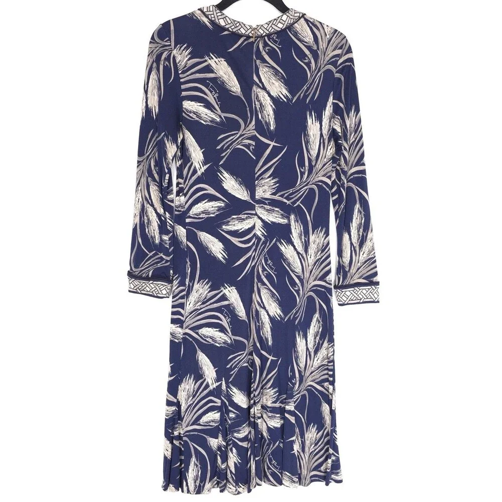 TORY BURCH Women’s Dress MEDIUM 100% SILK Floral Navy Gray Flounce Hem‎ 11132405